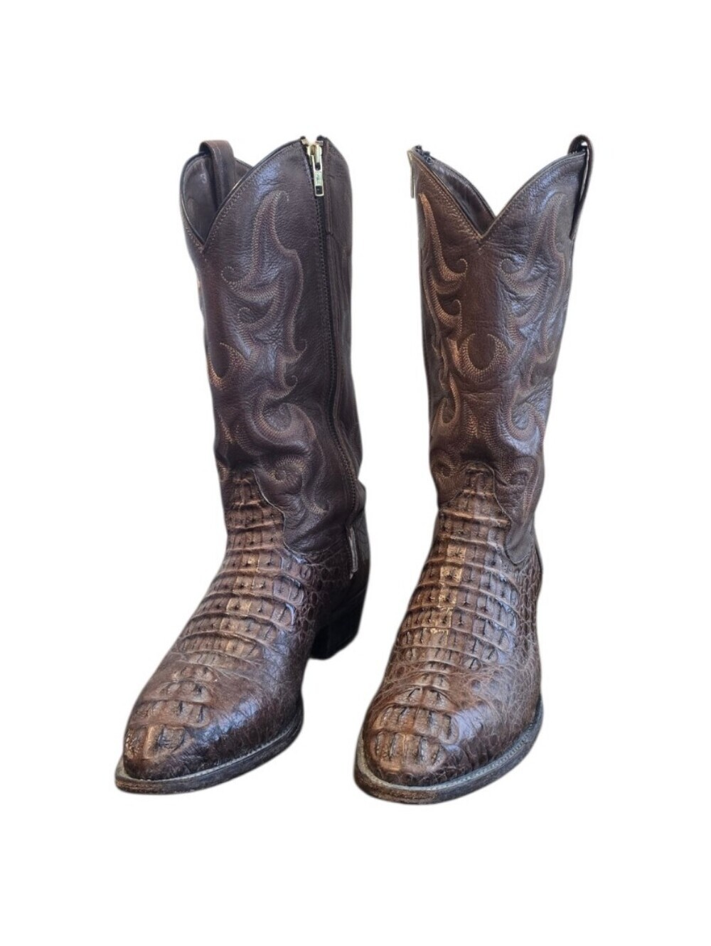 Tony Lama Men's Brown Exotic Caiman Hornback Leather Cowboy Boots 10.5